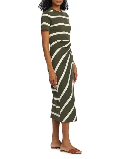 Tanya Taylor Women's Cody Striped Short-Sleeve Dress - Army Cream | Thumbnail 4 Tanya Taylor Women's Cody Striped Short-Sleeve Dress - Army Cream | Thumbnail 4