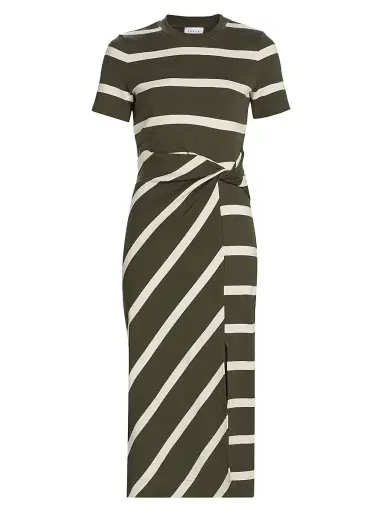 Tanya Taylor Women's Cody Striped Short-Sleeve Dress - Army Cream | Thumbnail 1 Tanya Taylor Women's Cody Striped Short-Sleeve Dress - Army Cream | Thumbnail 1