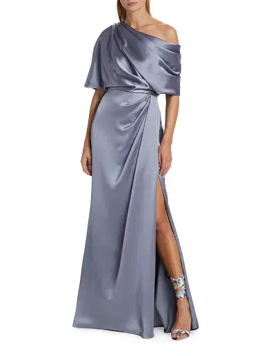 Amsale Women's Draped Off-The-Shoulder Gown - Slate | Thumbnail 3 Amsale Women's Draped Off-The-Shoulder Gown - Slate | Thumbnail 3