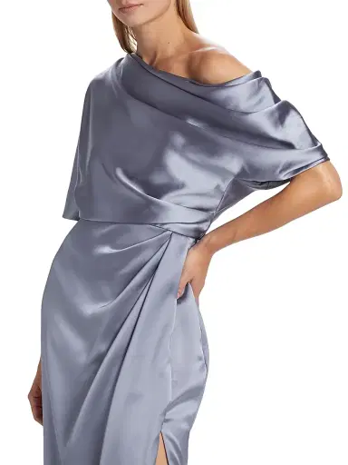 Amsale Women's Draped Off-The-Shoulder Gown - Slate | Thumbnail 6 Amsale Women's Draped Off-The-Shoulder Gown - Slate | Thumbnail 6