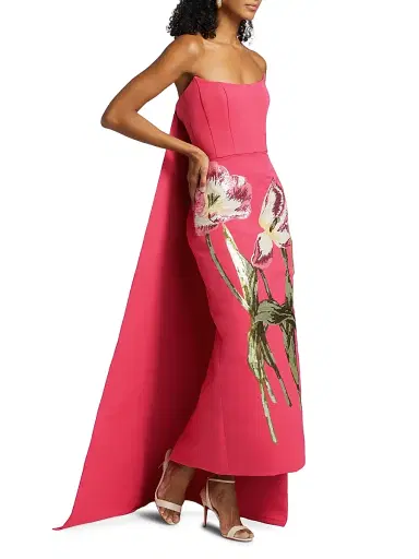 Amsale Women's Sequined Floral Strapless Gown - Cerise - Size 14 | Thumbnail 2 Amsale Women's Sequined Floral Strapless Gown - Cerise - Size 14 | Thumbnail 2