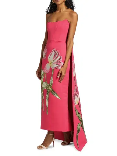 Amsale Women's Sequined Floral Strapless Gown - Cerise - Size 14 | Thumbnail 4 Amsale Women's Sequined Floral Strapless Gown - Cerise - Size 14 | Thumbnail 4