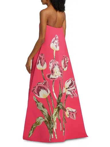 Amsale Women's Sequined Floral Strapless Gown - Cerise - Size 14 | Thumbnail 5 Amsale Women's Sequined Floral Strapless Gown - Cerise - Size 14 | Thumbnail 5