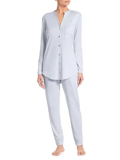 Hanro Women's Pure Essence Cotton Pajamas - Blue Glow - Size XL | Thumbnail 2 Hanro Women's Pure Essence Cotton Pajamas - Blue Glow - Size XL | Thumbnail 2