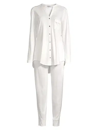 Hanro Women's Pure Essence Cotton Pajamas - Off White - Size XL | Thumbnail 1 Hanro Women's Pure Essence Cotton Pajamas - Off White - Size XL | Thumbnail 1