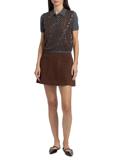 Tanya Taylor Women's Fran Suede Patch Pocket Miniskirt - Chocolate | Thumbnail 2 Tanya Taylor Women's Fran Suede Patch Pocket Miniskirt - Chocolate | Thumbnail 2