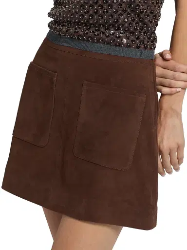 Tanya Taylor Women's Fran Suede Patch Pocket Miniskirt - Chocolate | Thumbnail 6 Tanya Taylor Women's Fran Suede Patch Pocket Miniskirt - Chocolate | Thumbnail 6