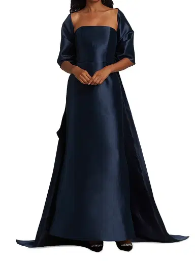 Amsale Women's Mikado Shoulder Wrap - Navy | Thumbnail 2 Amsale Women's Mikado Shoulder Wrap - Navy | Thumbnail 2