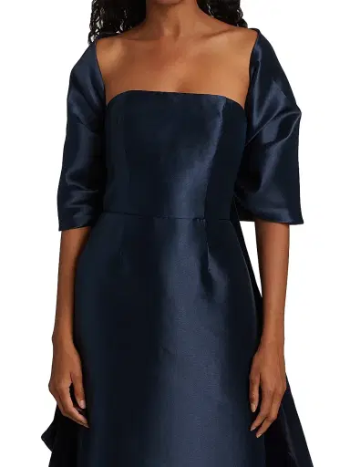 Amsale Women's Mikado Shoulder Wrap - Navy | Thumbnail 3 Amsale Women's Mikado Shoulder Wrap - Navy | Thumbnail 3