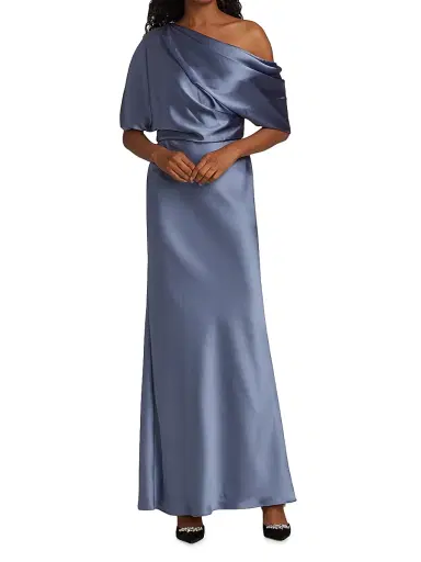 Amsale Women's Satin One-Shoulder Gown - Slate | Thumbnail 2 Amsale Women's Satin One-Shoulder Gown - Slate | Thumbnail 2