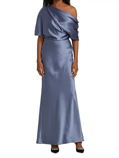 Amsale Women's Satin One-Shoulder Gown - Slate | Thumbnail 3 Amsale Women's Satin One-Shoulder Gown - Slate | Thumbnail 3