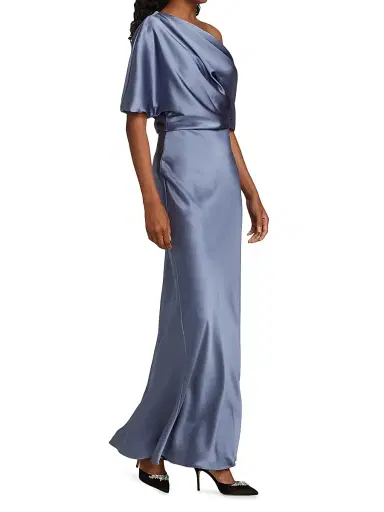 Amsale Women's Satin One-Shoulder Gown - Slate | Thumbnail 4 Amsale Women's Satin One-Shoulder Gown - Slate | Thumbnail 4