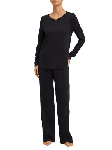 Hanro Women's Moments Cotton 2-Piece Pajama Set - Black - Size XL | Thumbnail 3 Hanro Women's Moments Cotton 2-Piece Pajama Set - Black - Size XL | Thumbnail 3