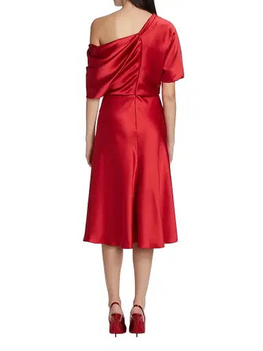 Amsale Women's Draped Satin One-Shoulder Midi-Dress - Lipstick | Thumbnail 5 Amsale Women's Draped Satin One-Shoulder Midi-Dress - Lipstick | Thumbnail 5