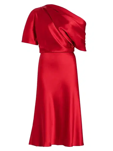 Amsale Women's Draped Satin One-Shoulder Midi-Dress - Lipstick | Thumbnail 1 Amsale Women's Draped Satin One-Shoulder Midi-Dress - Lipstick | Thumbnail 1