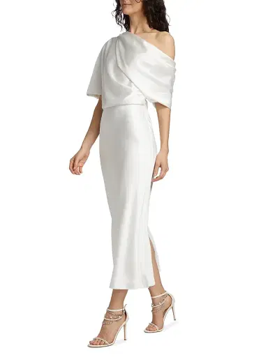 Amsale Women's Draped Satin Pencil Midi-Dress - | Thumbnail 2 Amsale Women's Draped Satin Pencil Midi-Dress - | Thumbnail 2