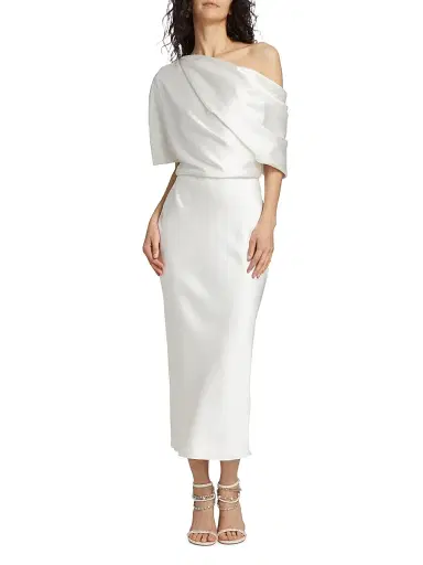 Amsale Women's Draped Satin Pencil Midi-Dress - | Thumbnail 3 Amsale Women's Draped Satin Pencil Midi-Dress - | Thumbnail 3