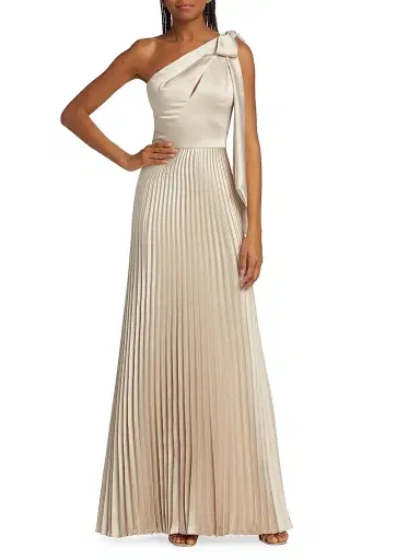 Amsale Women's Satin One-Shoulder Pleated Gown - Champagne | Thumbnail 2 Amsale Women's Satin One-Shoulder Pleated Gown - Champagne | Thumbnail 2