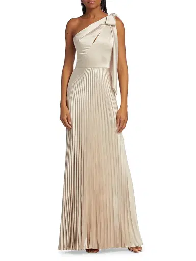 Amsale Women's Satin One-Shoulder Pleated Gown - Champagne | Thumbnail 3 Amsale Women's Satin One-Shoulder Pleated Gown - Champagne | Thumbnail 3