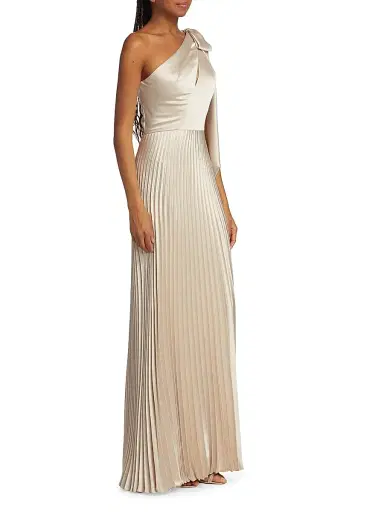 Amsale Women's Satin One-Shoulder Pleated Gown - Champagne | Thumbnail 4 Amsale Women's Satin One-Shoulder Pleated Gown - Champagne | Thumbnail 4