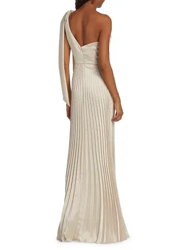 Amsale Women's Satin One-Shoulder Pleated Gown - Champagne | Thumbnail 5 Amsale Women's Satin One-Shoulder Pleated Gown - Champagne | Thumbnail 5