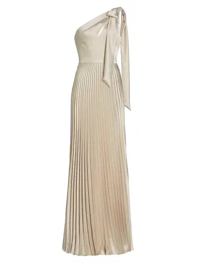 Amsale Women's Satin One-Shoulder Pleated Gown - Champagne | Thumbnail 1 Amsale Women's Satin One-Shoulder Pleated Gown - Champagne | Thumbnail 1