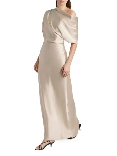 Amsale Women's Satin One-Shoulder Gown - Champagne | Thumbnail 2 Amsale Women's Satin One-Shoulder Gown - Champagne | Thumbnail 2