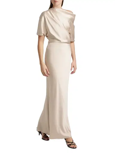 Amsale Women's Satin One-Shoulder Gown - Champagne | Thumbnail 4 Amsale Women's Satin One-Shoulder Gown - Champagne | Thumbnail 4