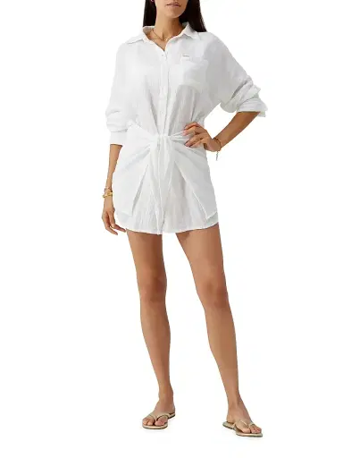 Melissa Odabash Women's Sara Cotton Tie-Waist Mini-Shirtdress - White | Thumbnail 2 Melissa Odabash Women's Sara Cotton Tie-Waist Mini-Shirtdress - White | Thumbnail 2