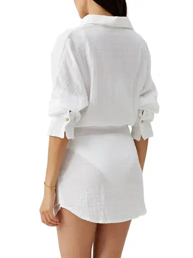 Melissa Odabash Women's Sara Cotton Tie-Waist Mini-Shirtdress - White | Thumbnail 4 Melissa Odabash Women's Sara Cotton Tie-Waist Mini-Shirtdress - White | Thumbnail 4