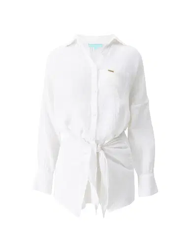 Melissa Odabash Women's Sara Cotton Tie-Waist Mini-Shirtdress - White | Thumbnail 1 Melissa Odabash Women's Sara Cotton Tie-Waist Mini-Shirtdress - White | Thumbnail 1