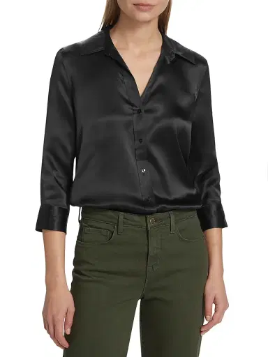 L'AGENCE Women's Dani Three-Quarter Sleeve Silk Shirt - Black | Thumbnail 3 L'AGENCE Women's Dani Three-Quarter Sleeve Silk Shirt - Black | Thumbnail 3