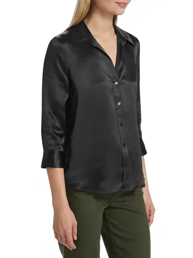 L'AGENCE Women's Dani Three-Quarter Sleeve Silk Shirt - Black | Thumbnail 4 L'AGENCE Women's Dani Three-Quarter Sleeve Silk Shirt - Black | Thumbnail 4
