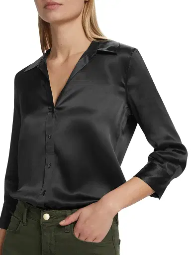 L'AGENCE Women's Dani Three-Quarter Sleeve Silk Shirt - Black | Thumbnail 6 L'AGENCE Women's Dani Three-Quarter Sleeve Silk Shirt - Black | Thumbnail 6