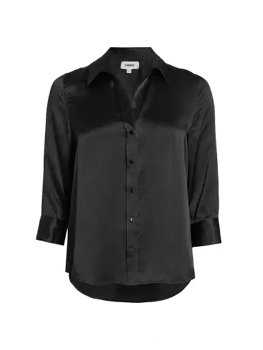 L'AGENCE Women's Dani Three-Quarter Sleeve Silk Shirt - Black | Thumbnail 1 L'AGENCE Women's Dani Three-Quarter Sleeve Silk Shirt - Black | Thumbnail 1