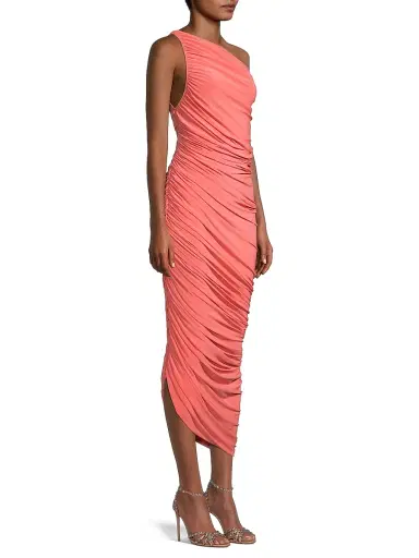 Norma Kamali Women's Diana Ruched One-Shoulder Gown - Papaya | Thumbnail 4 Norma Kamali Women's Diana Ruched One-Shoulder Gown - Papaya | Thumbnail 4