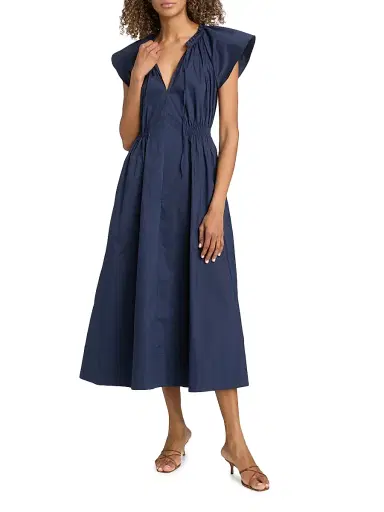 TANYA TAYLOR Women's Ivana Split Neck Cotton-Blend A-Line Midi-Dress | Thumbnail 2 TANYA TAYLOR Women's Ivana Split Neck Cotton-Blend A-Line Midi-Dress | Thumbnail 2