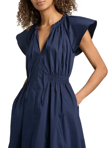 TANYA TAYLOR Women's Ivana Split Neck Cotton-Blend A-Line Midi-Dress | Thumbnail 6 TANYA TAYLOR Women's Ivana Split Neck Cotton-Blend A-Line Midi-Dress | Thumbnail 6