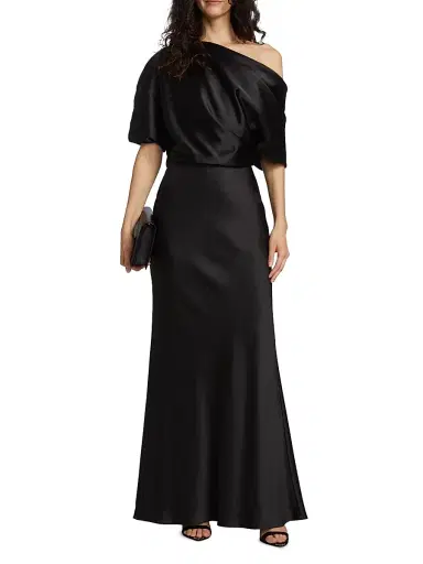 Amsale Women's Satin One-Shoulder Gown - Black | Thumbnail 2 Amsale Women's Satin One-Shoulder Gown - Black | Thumbnail 2