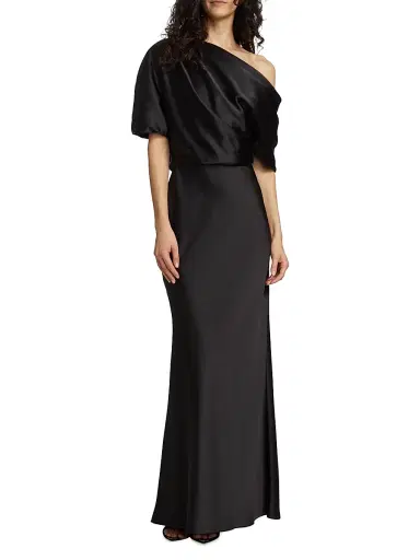 Amsale Women's Satin One-Shoulder Gown - Black | Thumbnail 3 Amsale Women's Satin One-Shoulder Gown - Black | Thumbnail 3
