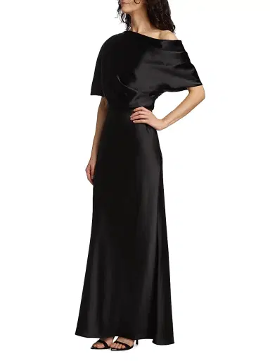 Amsale Women's Satin One-Shoulder Gown - Black | Thumbnail 4 Amsale Women's Satin One-Shoulder Gown - Black | Thumbnail 4