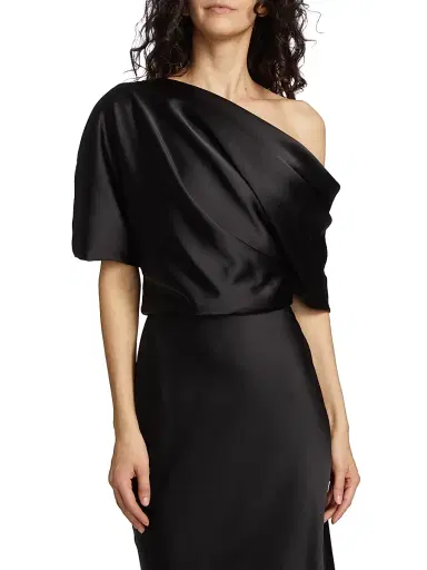 Amsale Women's Satin One-Shoulder Gown - Black | Thumbnail 6 Amsale Women's Satin One-Shoulder Gown - Black | Thumbnail 6
