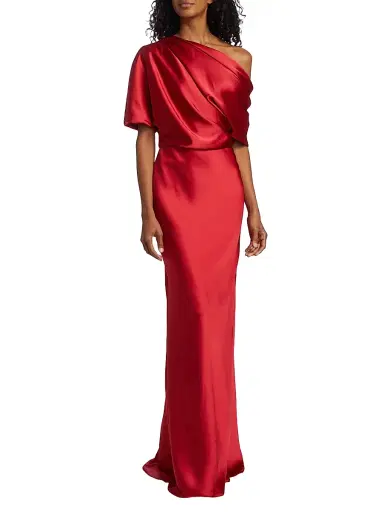 Amsale Women's Satin One-Shoulder Gown - Lipstick Red | Thumbnail 3 Amsale Women's Satin One-Shoulder Gown - Lipstick Red | Thumbnail 3