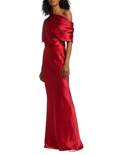 Amsale Women's Satin One-Shoulder Gown - Lipstick Red | Thumbnail 4 Amsale Women's Satin One-Shoulder Gown - Lipstick Red | Thumbnail 4
