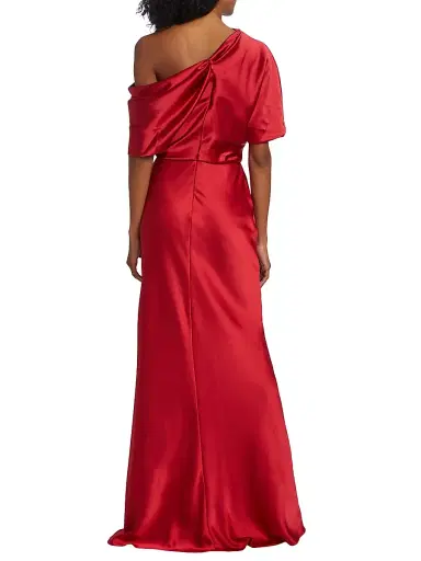 Amsale Women's Satin One-Shoulder Gown - Lipstick Red | Thumbnail 5 Amsale Women's Satin One-Shoulder Gown - Lipstick Red | Thumbnail 5