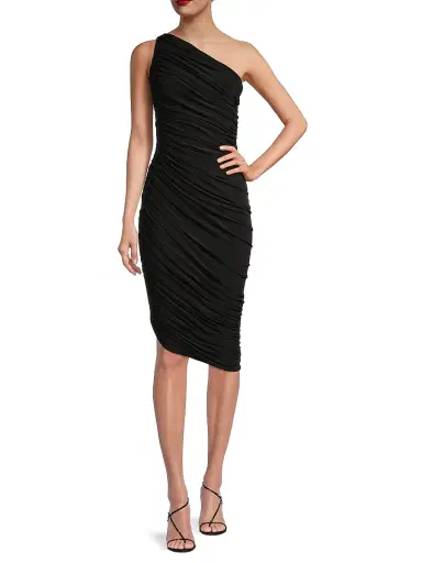 Norma Kamali Women's Diana Ruched One-Shoulder Midi-Dress - Black | Thumbnail 2 Norma Kamali Women's Diana Ruched One-Shoulder Midi-Dress - Black | Thumbnail 2