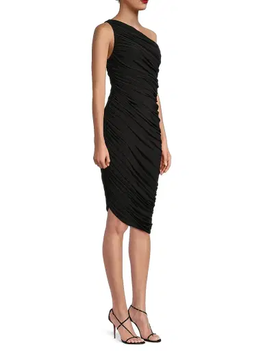 Norma Kamali Women's Diana Ruched One-Shoulder Midi-Dress - Black | Thumbnail 4 Norma Kamali Women's Diana Ruched One-Shoulder Midi-Dress - Black | Thumbnail 4