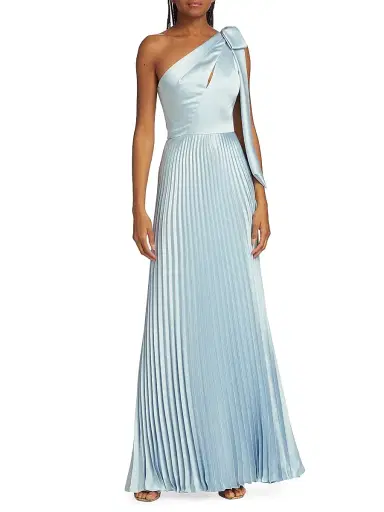 Amsale Women's Satin One-Shoulder Pleated Gown - Ice | Thumbnail 3 Amsale Women's Satin One-Shoulder Pleated Gown - Ice | Thumbnail 3