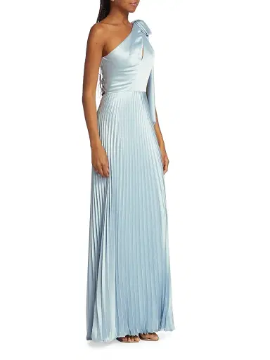 Amsale Women's Satin One-Shoulder Pleated Gown - Ice | Thumbnail 4 Amsale Women's Satin One-Shoulder Pleated Gown - Ice | Thumbnail 4