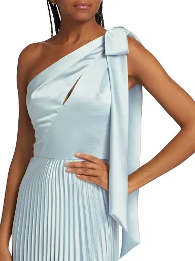 Amsale Women's Satin One-Shoulder Pleated Gown - Ice | Thumbnail 6 Amsale Women's Satin One-Shoulder Pleated Gown - Ice | Thumbnail 6